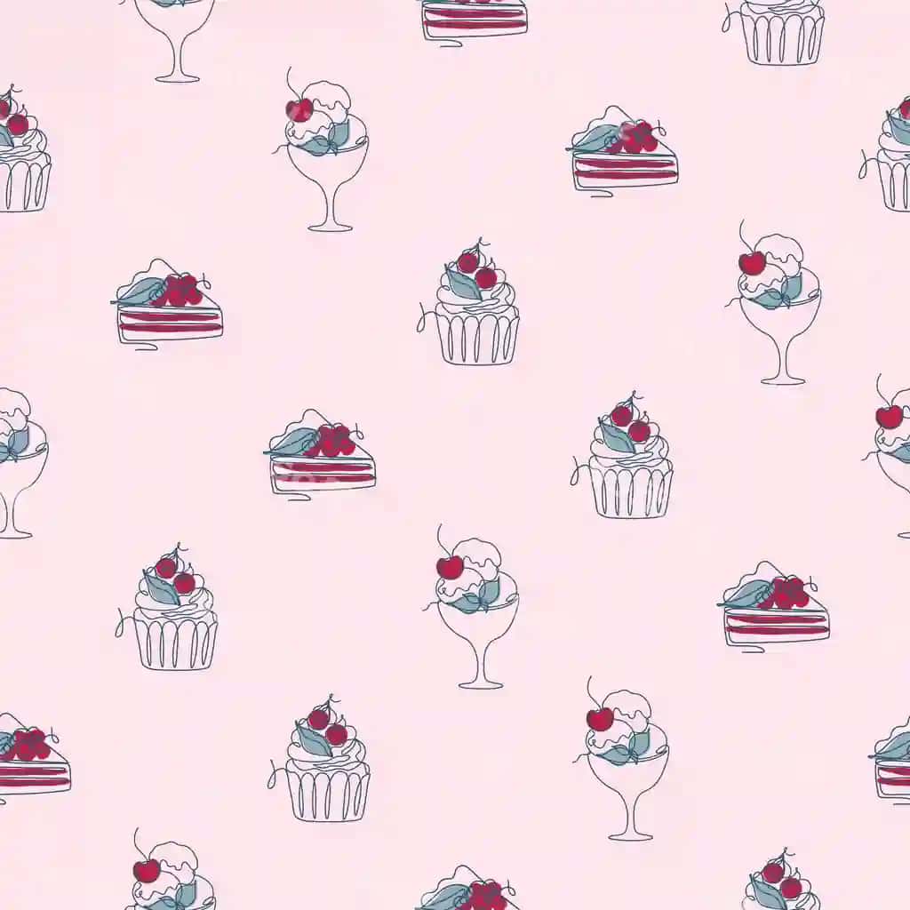 Chiziqli san'at uslubidagi shirinliklar, tort pirogi, muzqaymoq bilan choksiz naqsh | Seamless pattern with line art style desserts cake pie ice cream
