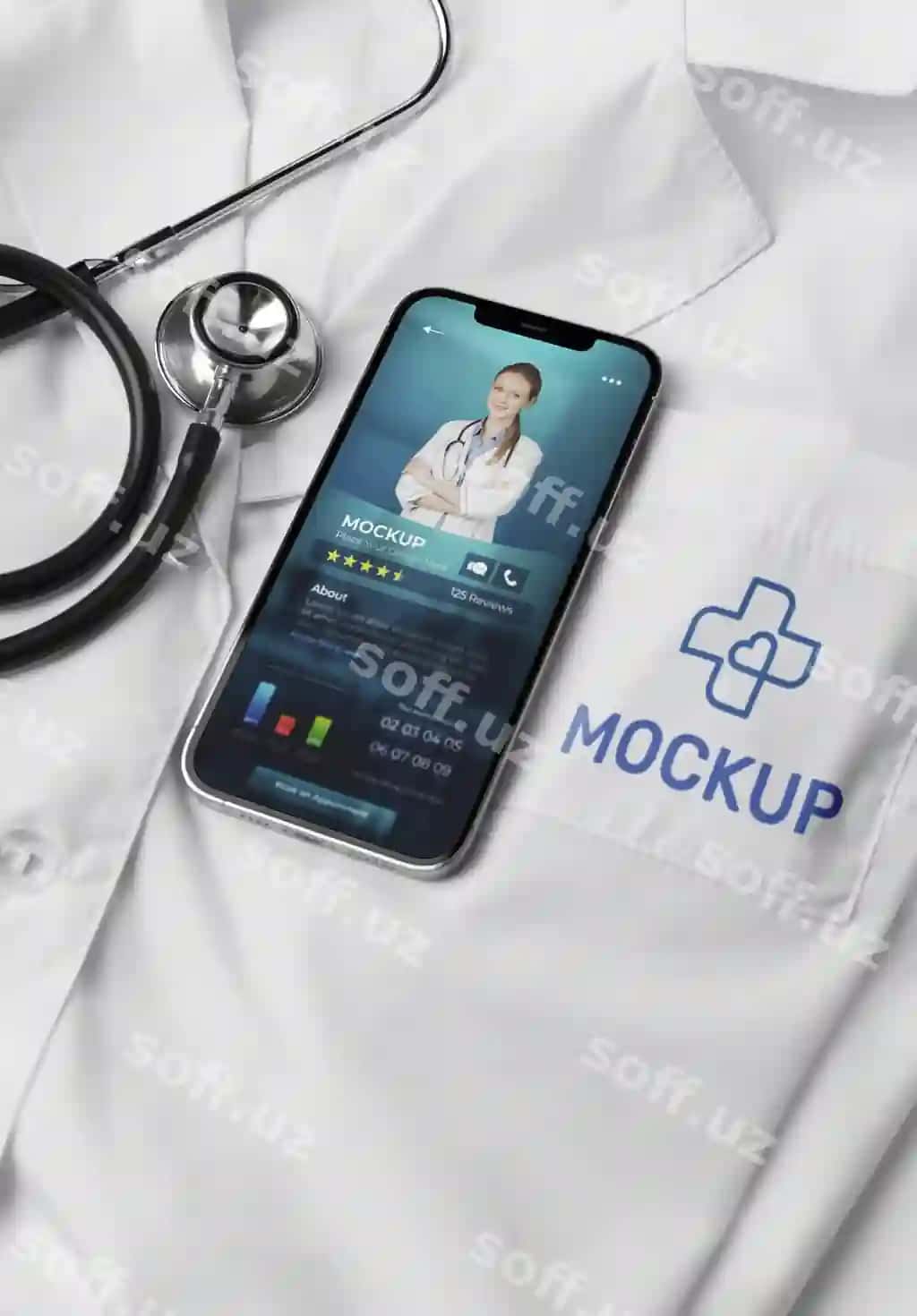 Sog'liqni saqlash ilovasi telefon ekrani maketi | Health app phone screen mockup