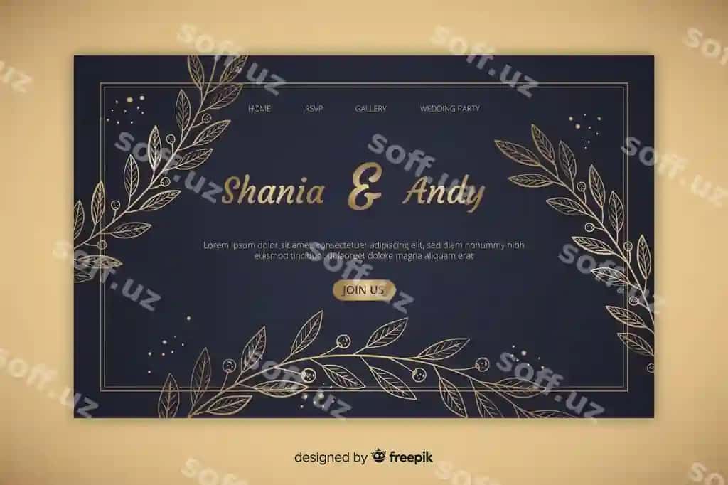 Oltin elegant turmova landing sahifa | Golden elegant wedding landing page
