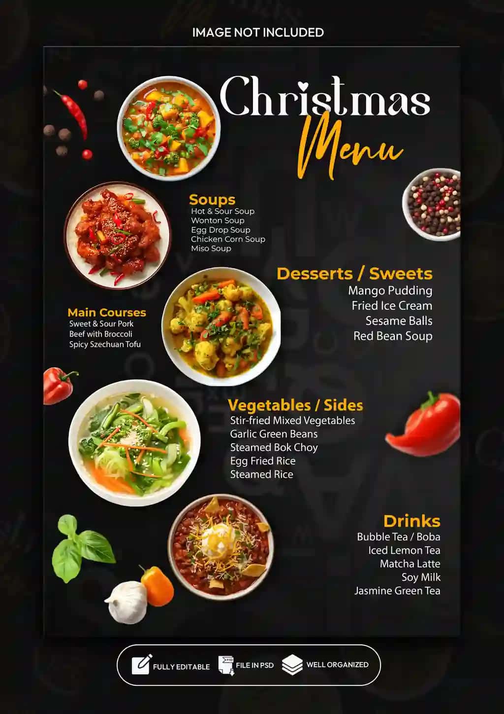 Maxsus taomlar Rojdestvo menyusi restorani afishasi shablonlari dizayni | Special food christmas menu restaurant poster template design