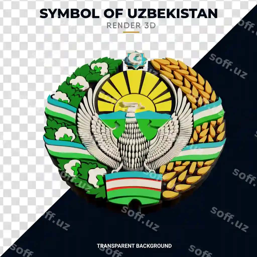 Gerb O'zbekiston 3D realistik render yuqori sifatli | Emblem uzbekistan 3d realistic render high quality