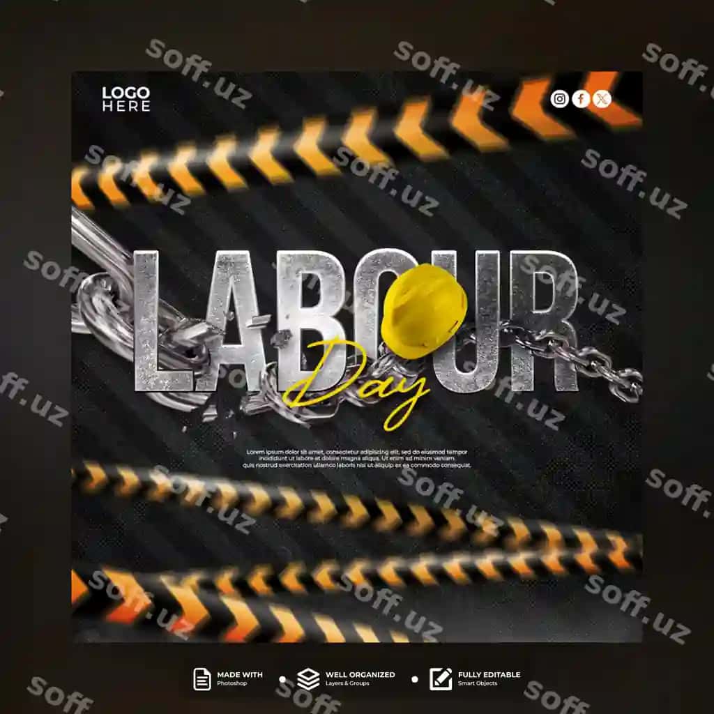 Mehnat kuni ijtimoiy media post shablon dizayni | Labour day social media post template design