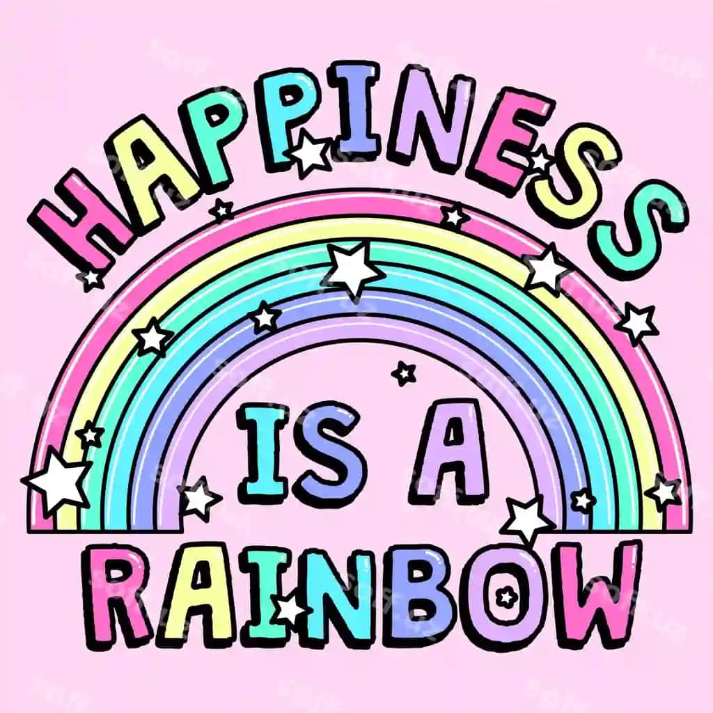 Baxt ko'k changi rangli matn illustratsiyasi dir | Happiness is rainbow colorful text illustration