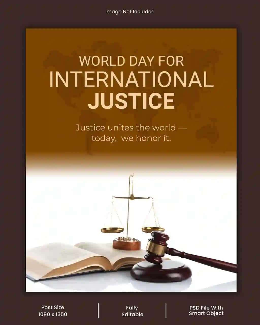 Butunjahon kuni xalqaro adliya dizayn qonuni plakat shabloni | World day international justice design law poster template