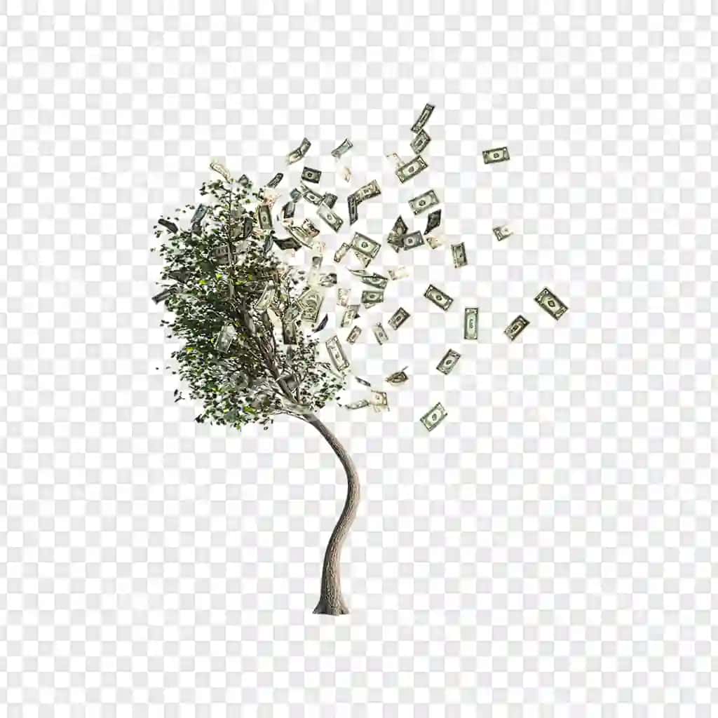 Pul daraxtining o'sishi ajraltirilgan shaffof orqa fonda | Money tree growth isolated transparent background