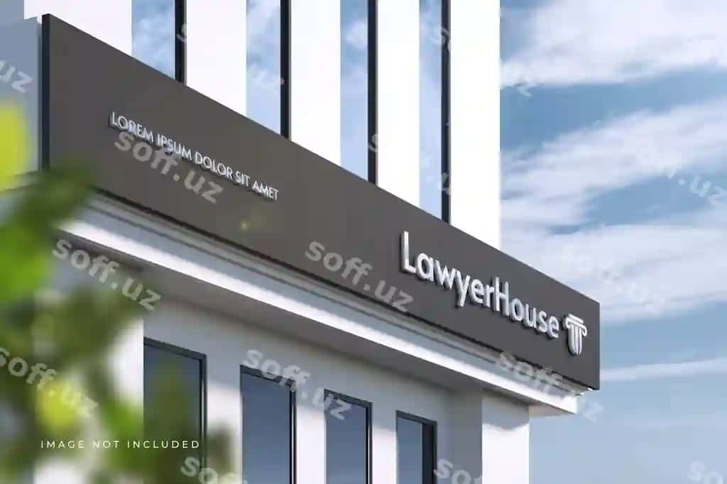 Perspektiv logotipi zamonaviy bino belgisining maketi | Perspective logo modern building signboard mockup