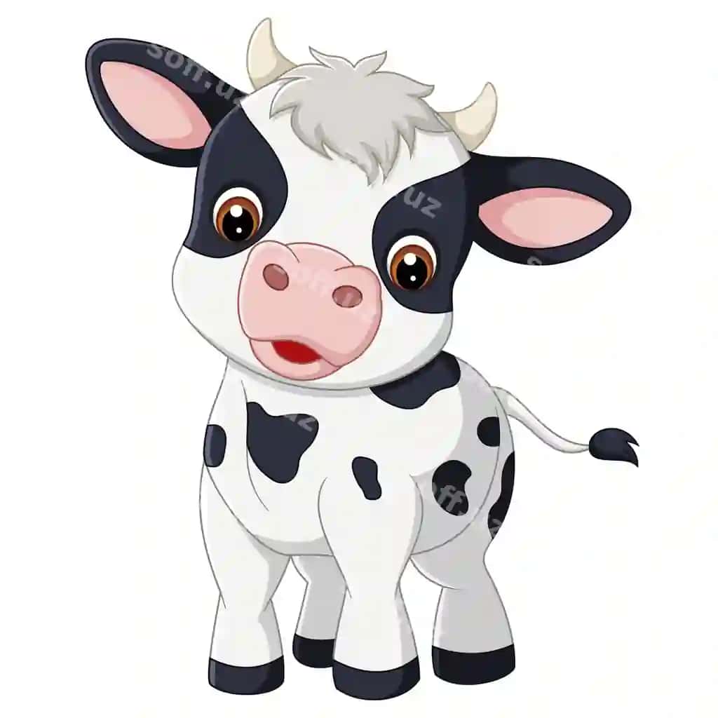 Yoqimli multfilm sigirning katta ko'zli dog'larni ko'rsatuvchi tabassumlari | Cute cartoon cow smiles showcasing big eyes spots