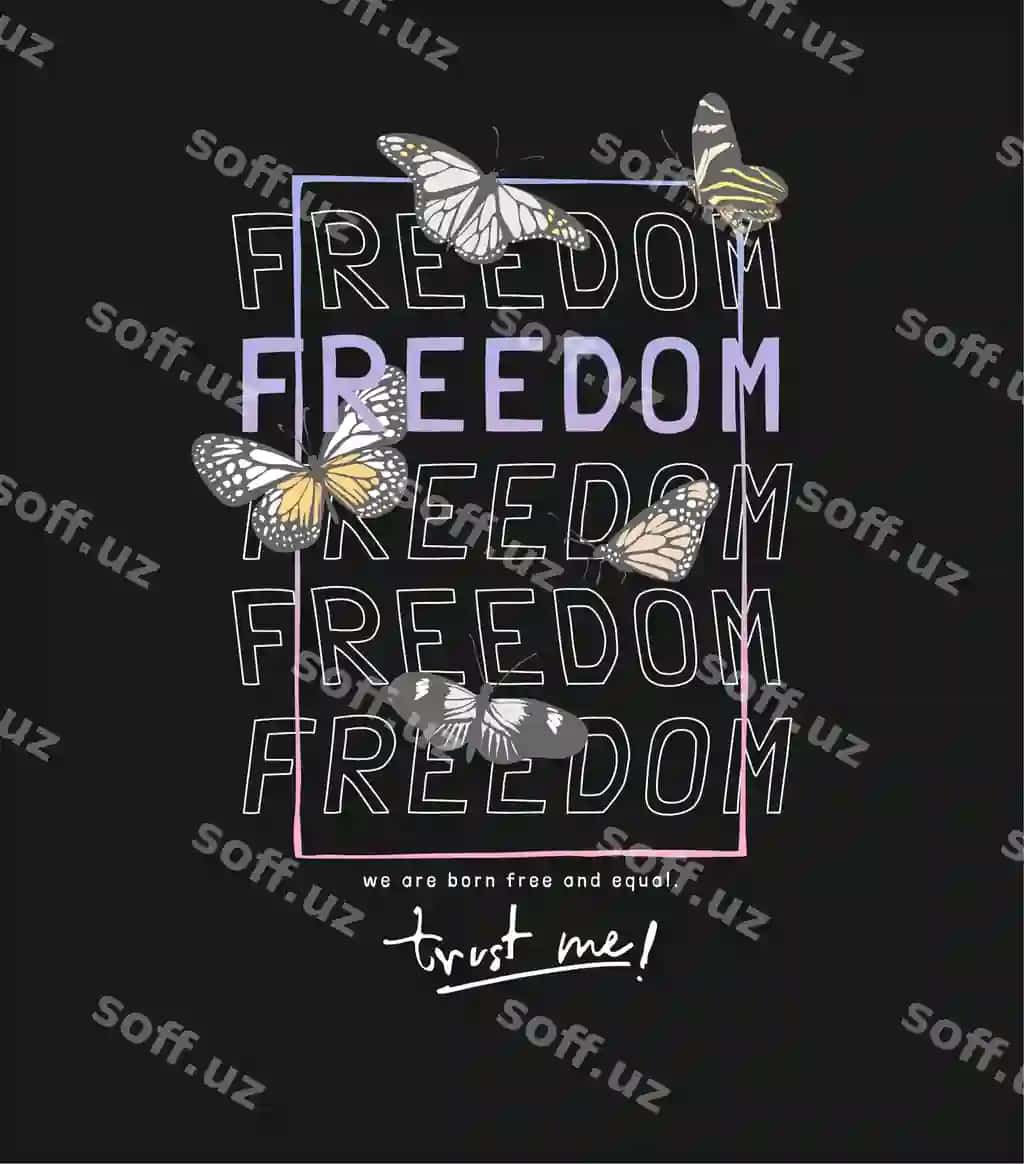 Erkinlik slogani kotiblar bilan qora orqa fonda | Freedom slogan with butterflies black background