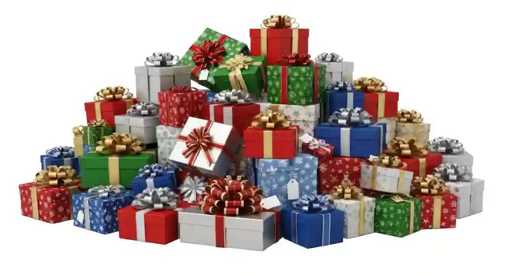 Qizil yashil ko'k, shu jumladan kamon lentalari bilan rangli sovg'a qutilarini to'plang | Pile colorful gift boxes with ribbons bows including red green blue