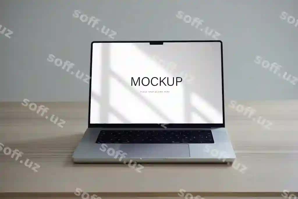 Noutbuk maketi yog'och stol | Laptop mockup wooden table
