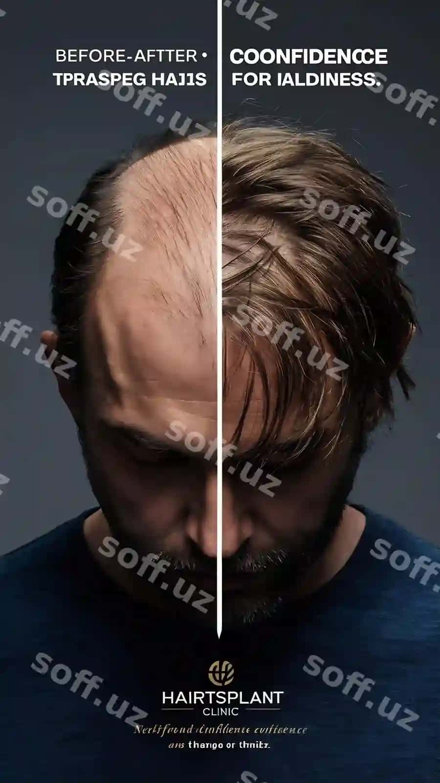 Bosh sochlarini yo'qolgan erkak qairesh natijasida sochlarini olish uchun jarohatlanganidan keyin va oldida, sochlarini yo'qotgan boshqa erkak ham sharmga olib chiqgan. | Head balding man before after hr transplant surgery man losing his hr has become sha