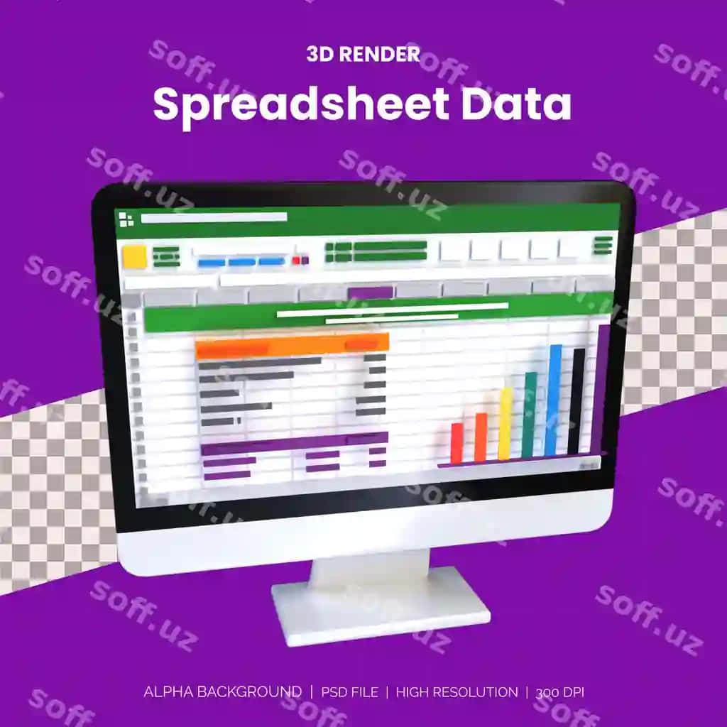 Elektron jadval kompyuter ekrani 3D render moliya hisob-kitobi hisoboti | Spreadsheet computer screen 3d render financial accounting report