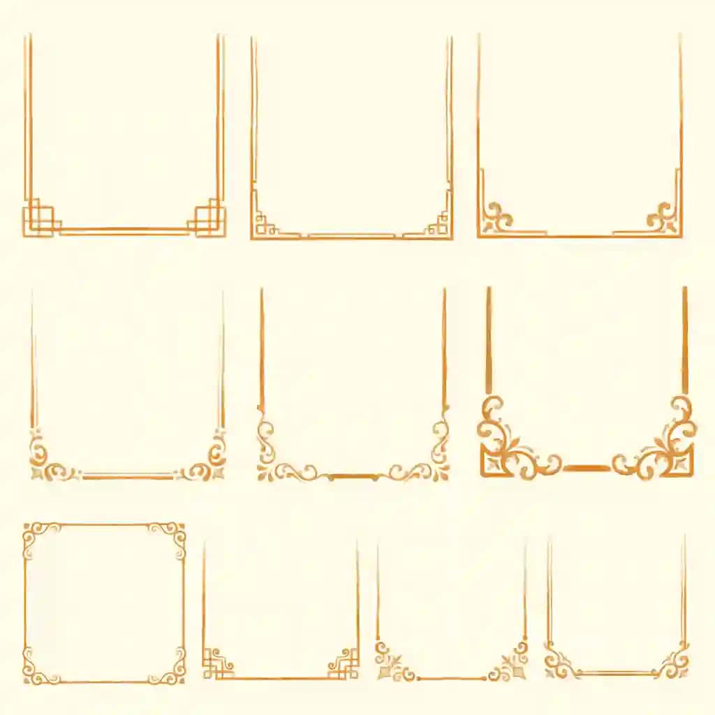 Oltin bezakli Xitoy ramka akvarel | Gold ornamental chinese frame watercolor