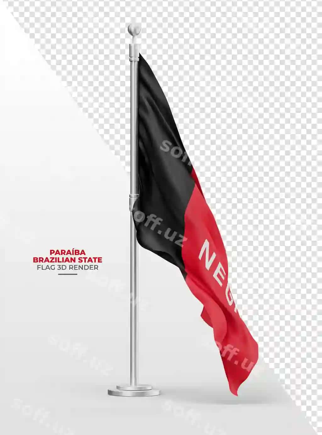 Braziliya davlat paraiba bayrog'i, tayoqcha bilan realistik matodan yasalgan 3D tasvir | Brazilian state paraiba flag with rod realistic fabric 3d render