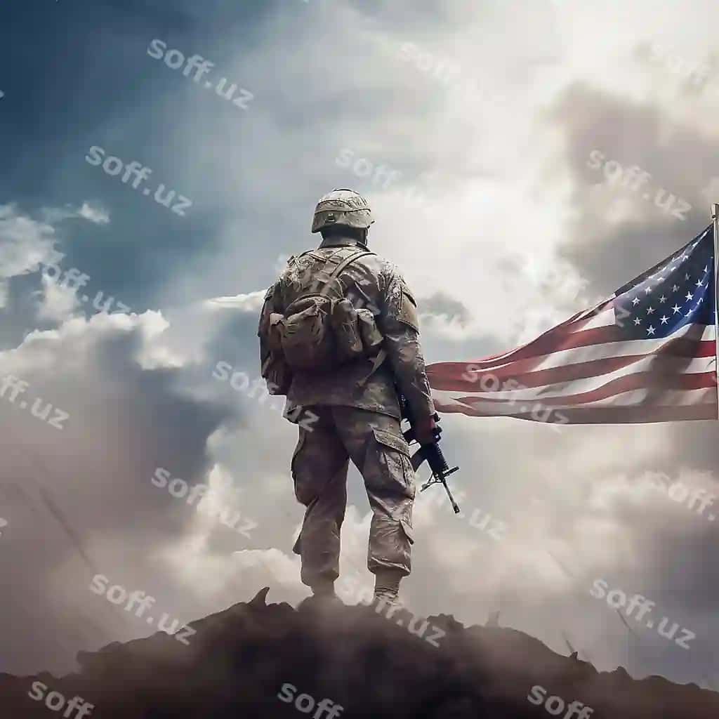 Askar Amerika bayrog'i cho'g'irma 3D render | Soldier with usa flag top mountain 3d rendering