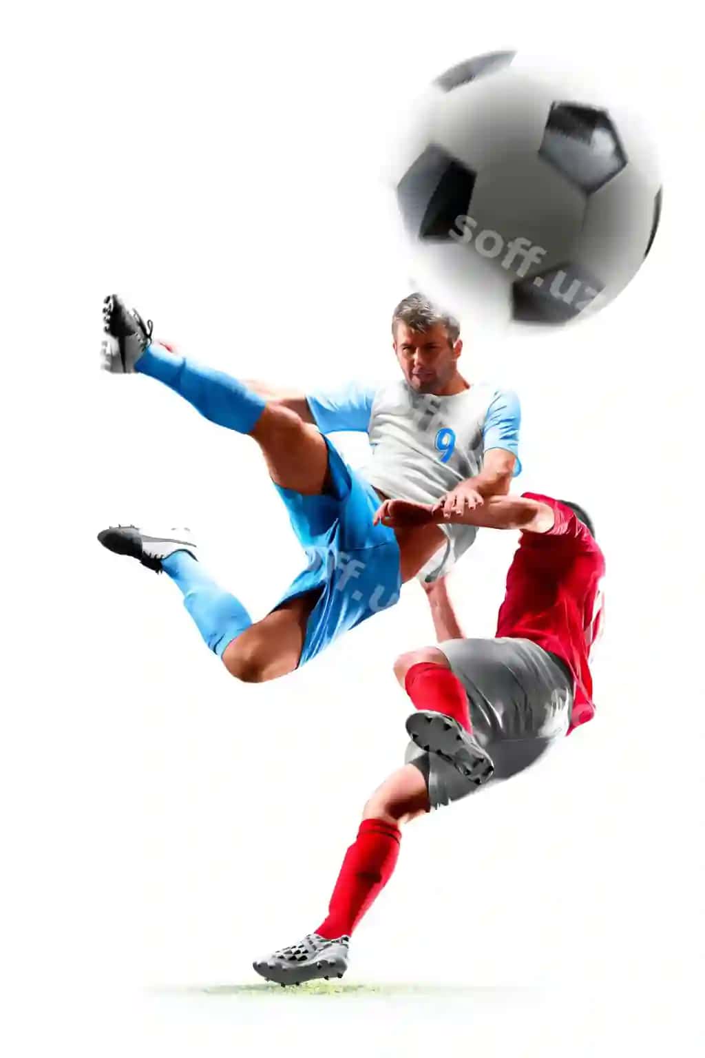 Kavkaz futbol o'yinchilari oq fonda ajraltirilgan | Caucasian soccer players isolated white background