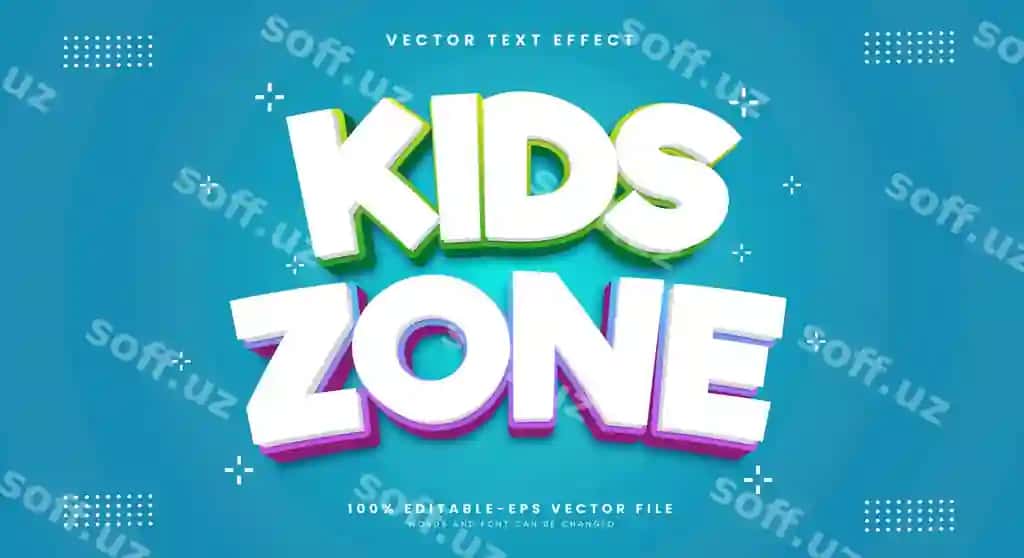 Bolalar zonasi 3D tahrirlanga olindi matn effekti karykatura uslubidagi shablon | Kids zone 3d editable text effect cartoon style template