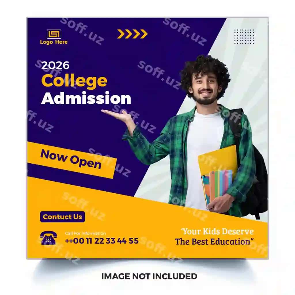 Maxluqqa kirish uchun veb-sayt ijtimoiy tarmoq post shabloni | School admission web social media post template