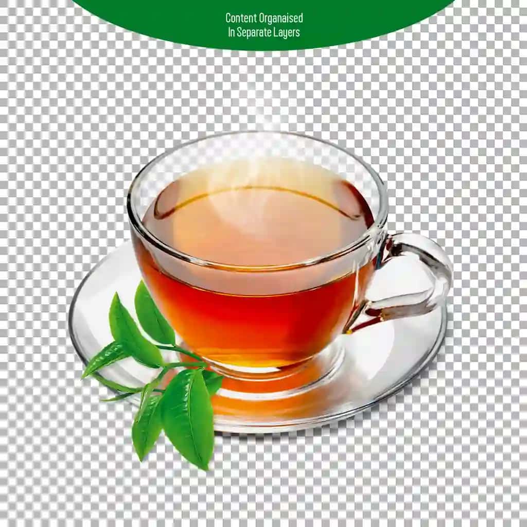 Psd qora choy shaffof stakan izolyatsiyalangan shaffof fon | Psd black tea transparent cup isolated transparent background