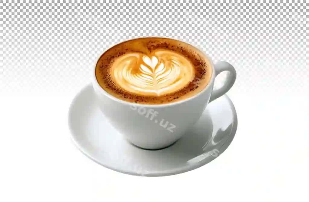 Yurak shaklidagi aylanma ko'pikli oq kofe chashka | White coffee cup with heart shaped swirl foam top