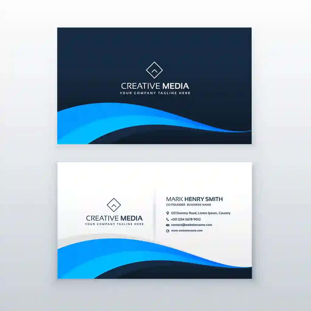 Zamonaviy to'lqinli ko'k tashrif qog'ozi dizayni | Modern wavy blue business card design