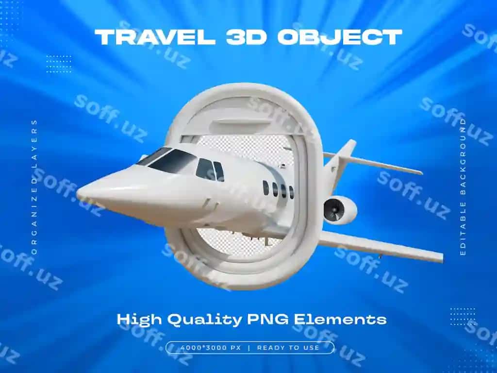 Sayohat 3D ob'ektli samolyot oynasi izolyatsiya qilingan rasm | Travel 3d object airplane window views isolated illustration