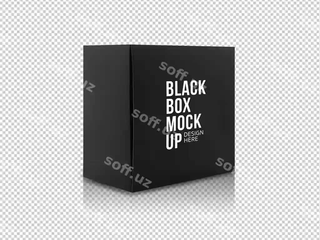 Qora quti mahsulot qadoqlash tomon ko'rinishi oldingi ko'rinishi namuna shablon | Black box product packaging side view front view mockup template