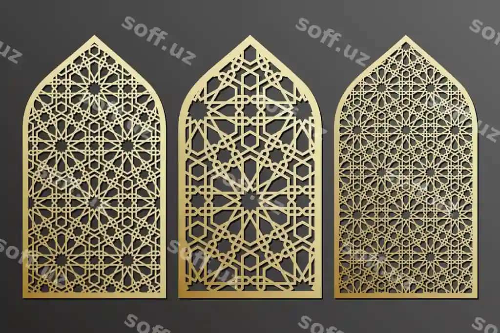 An'iy arabcha naqshli laser bilan o'yilgan deraza setkasi shabloni | Laser cut window grill template traditional arabic pattern