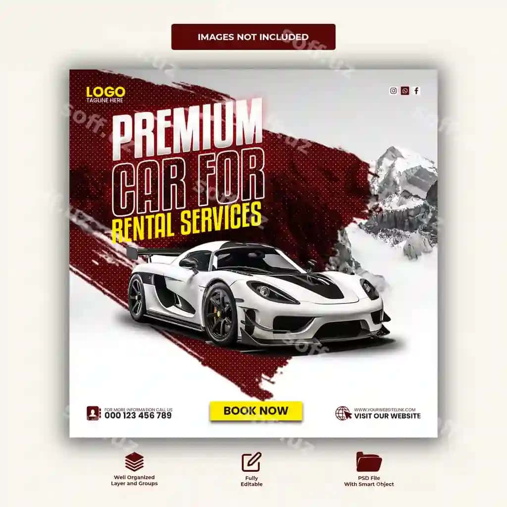Avtomobil ijaraga olish xizmatlari uchun ijtimoiy tarmoqlar posti dizayni | Car rental services socail medoa post design