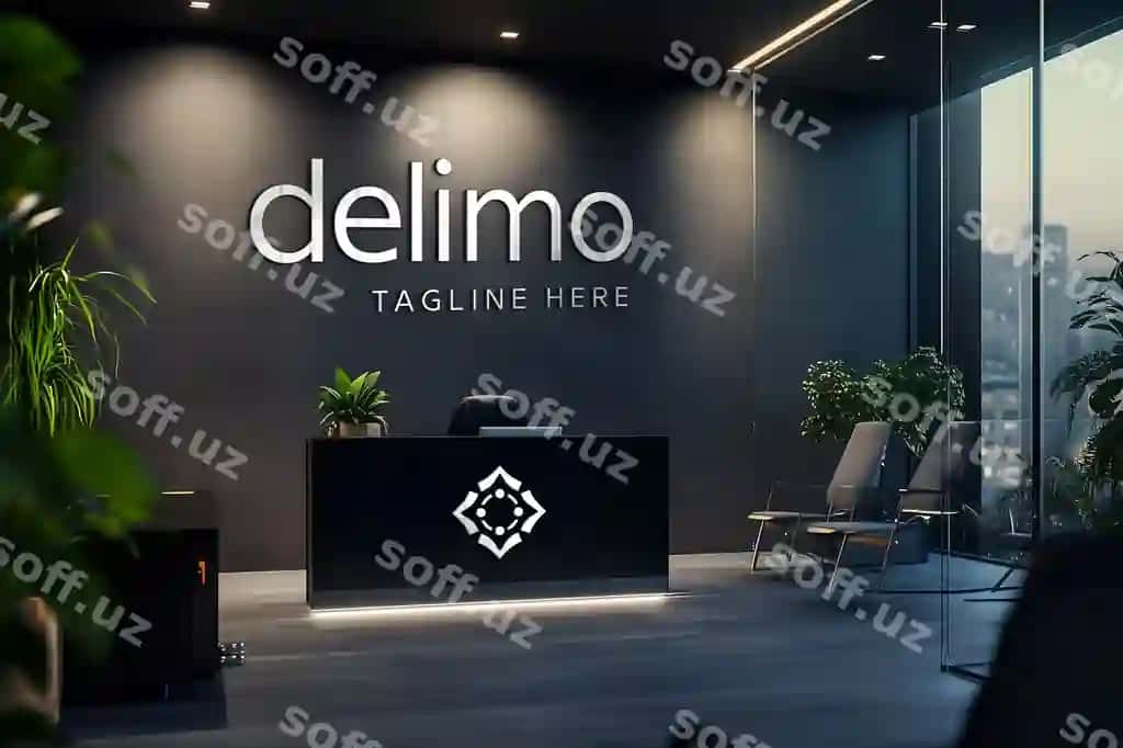Zamonaviy ofis qabul stoli logotip namunasi | Modern office reception desk logo mockup