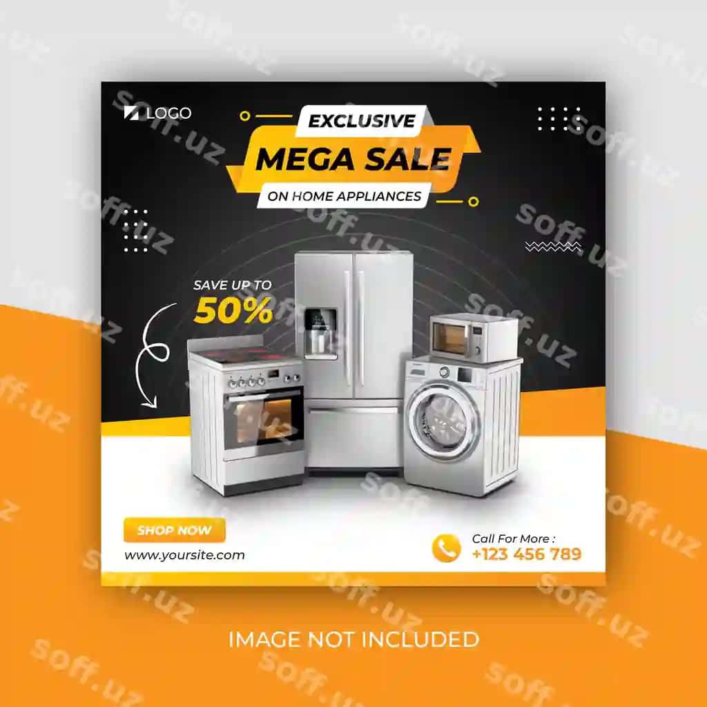 Maishiy texnika ijtimoiy media kvadrat banner shabloni | Home appliances social media square banner template