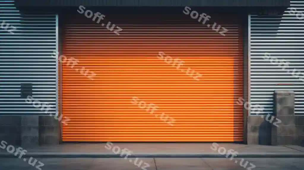 Fabrika ombori uchun ishlatilgan rulon eshik va rulon shtora AI tomonidan yaratilgan illustratsiyasi. | Roller door roller shutter using factory warehouse ai generated illustration