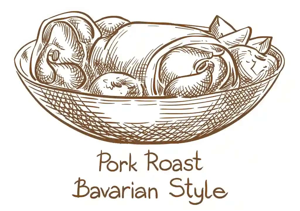 Cho'chqa go'shti qovurilgan vektor eskizi qo'lda chizilgan | Pork roast vector sketch hand drawing