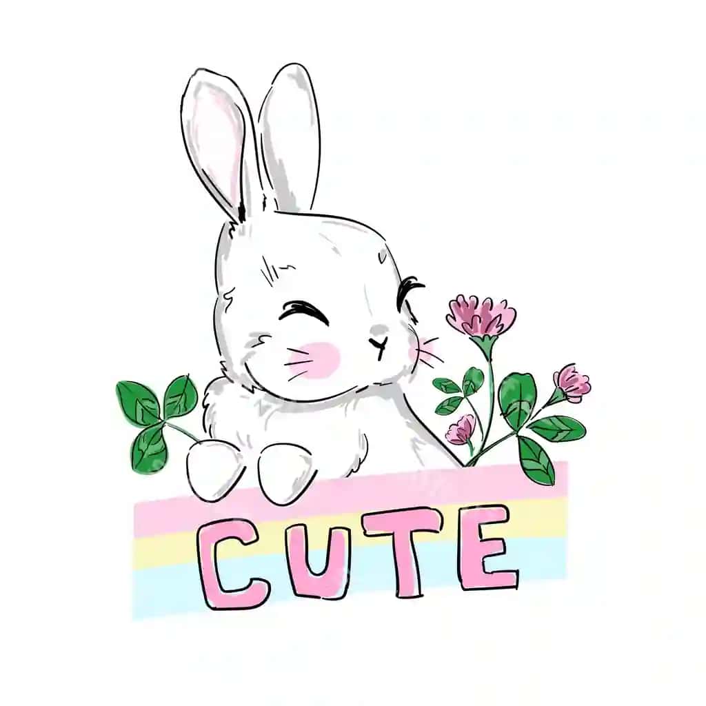 Qo'lda chizilgan yoqimli quyon qo'lda yozilgan yoqimli matn bolalarcha rasm | Hand drawn cute bunny handwritten cute text childish illustration