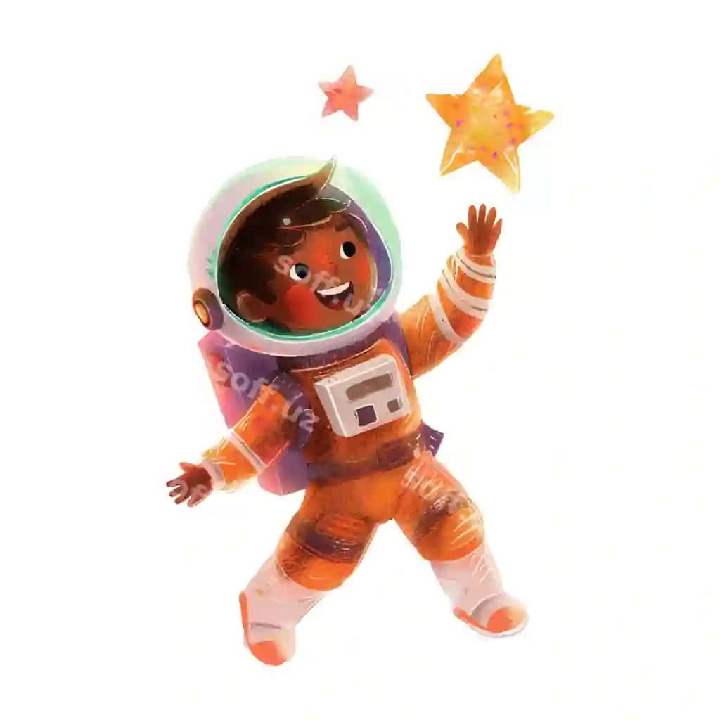 Yoqimli kosmonavt yulduzni ushlaydigan akvarel 9 | Cute astronaut catching star watercolor 9