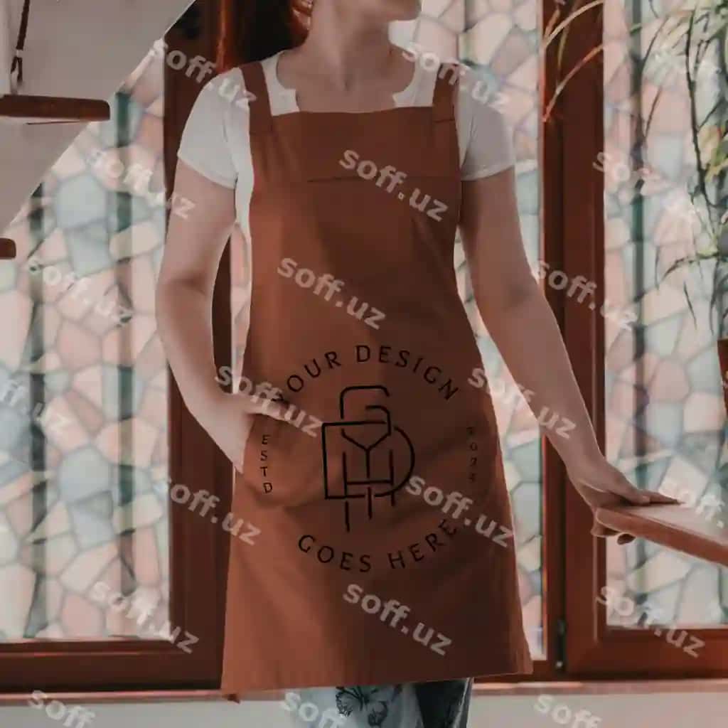 Bepul tahrir qilish mumkin PSD mockup shabloni jigarrang apron brend identifikatsiyasi va brendlash | Free editable psd mockup template brown apron brand identity branding