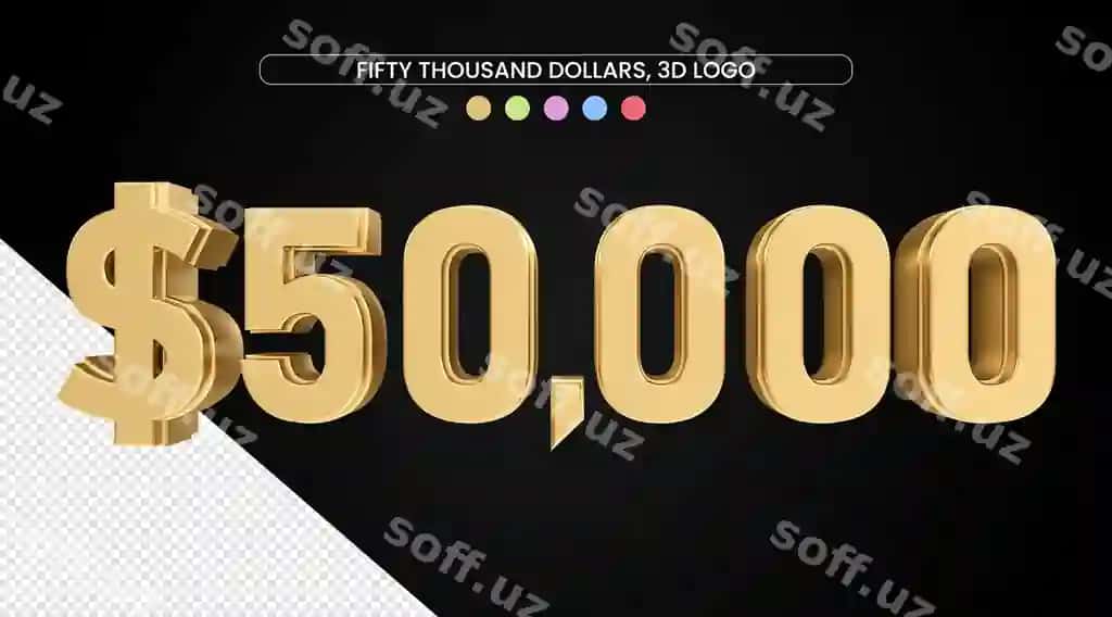 50 ming dollar 3D sonli belgi oltin teksturasi bilan | 50 thousand dollars with gold texture 3d numeric symbol