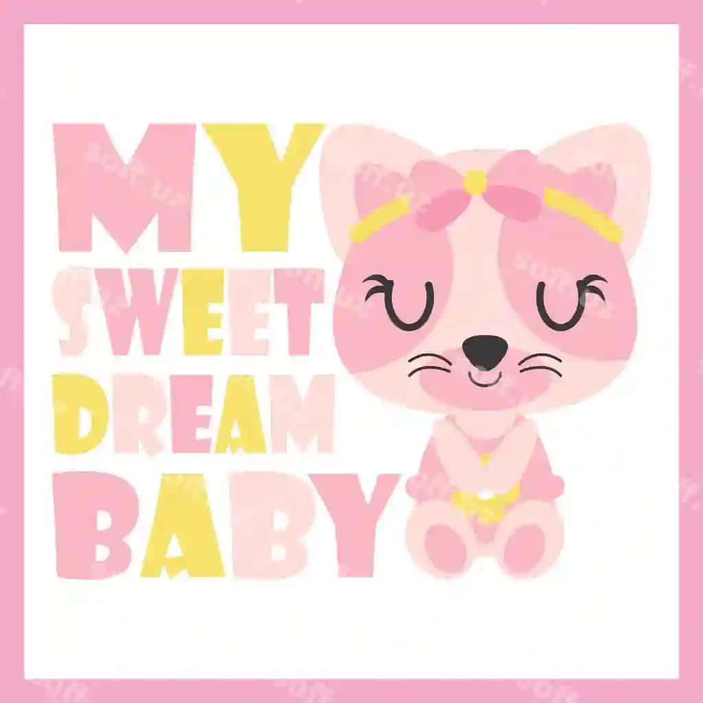 Yoqimli mushukcha mening shirin orzuimdagi chaqaloq vektor multfilmi tasviri | Cute baby kitten as my sweet dream baby vector cartoon illustration