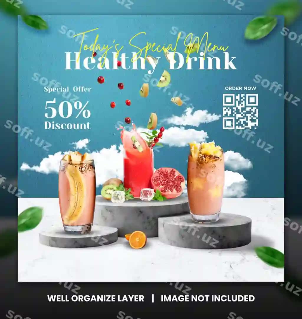 Smutchi sog'lik uyg'un menyu reklamasi ijtimoiy tarmoqlar Instagram posti | Smoothie healthy drink menu promotion social media instagram post