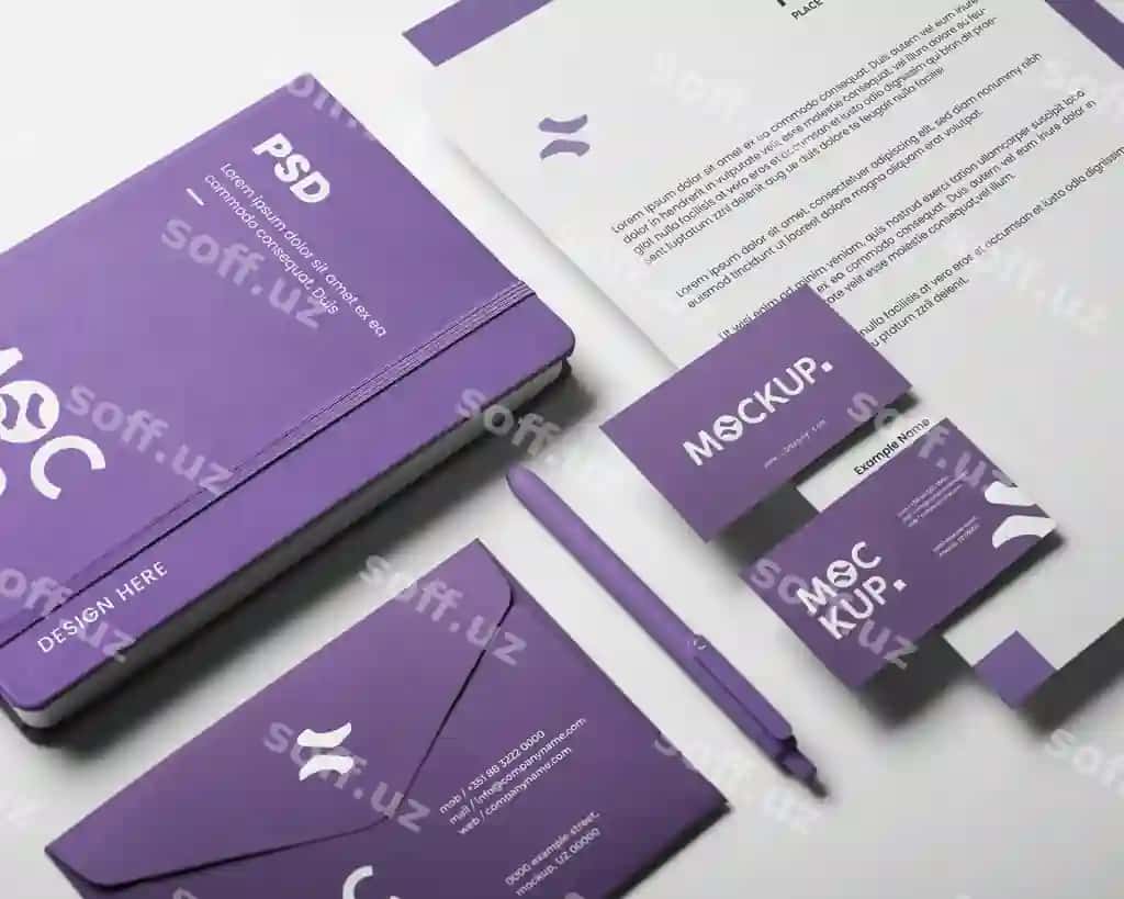 Raqamli lavanda qozondoshlik komplekti namuna dizayni | Digital lavender stationery set mock up design
