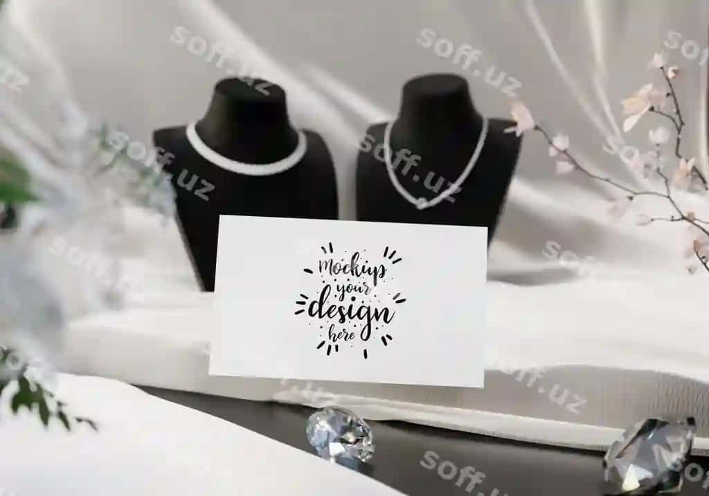 Namuna PSD sovg'a karta hasharot ayol ziravor dekoratsiyasi 3D render | Mock up psd gift card luxury woman jewellery decoration 3d render