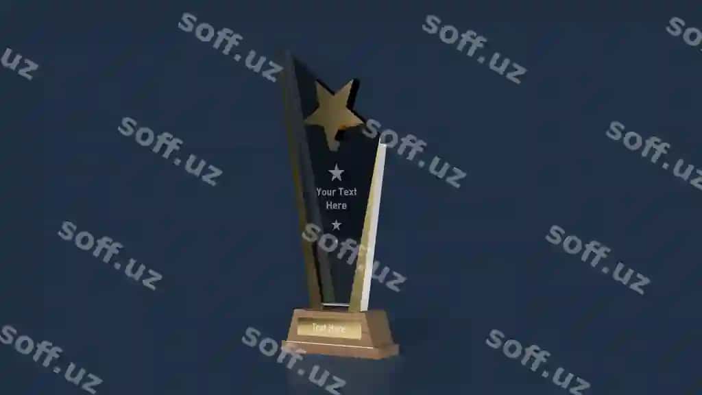 Yog'ochli asosli akrilik sovga oltin plata bilan PSD mockup | Wooden base acrylic trophy with golden plate psd mockup