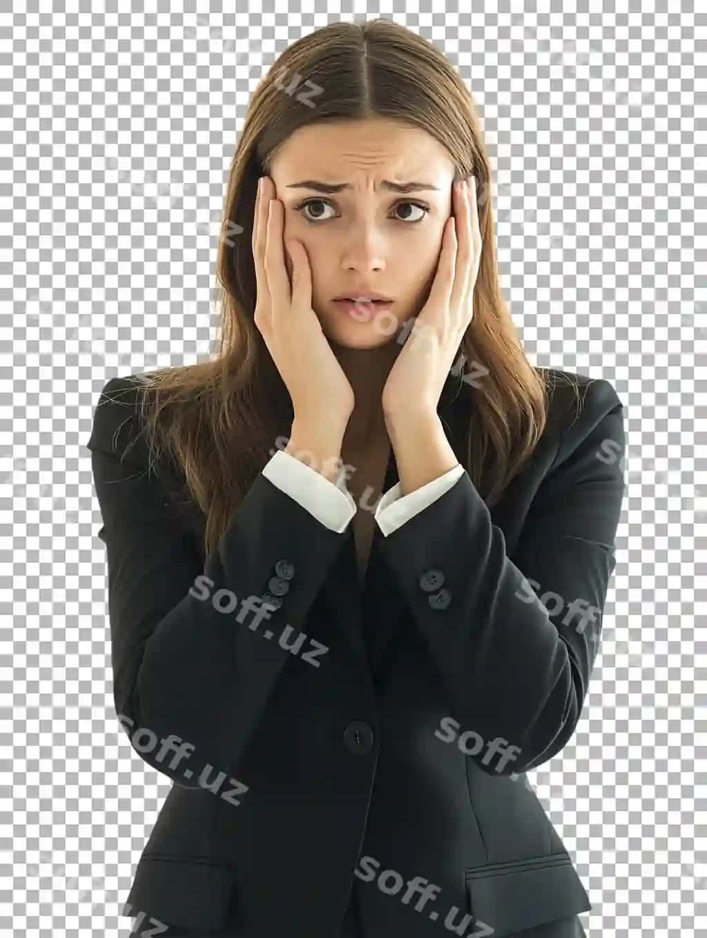 Png biznes ayol huzngar sharmand posa shaffof fonda | Png businesswoman dejected ashamed pose against transparent background