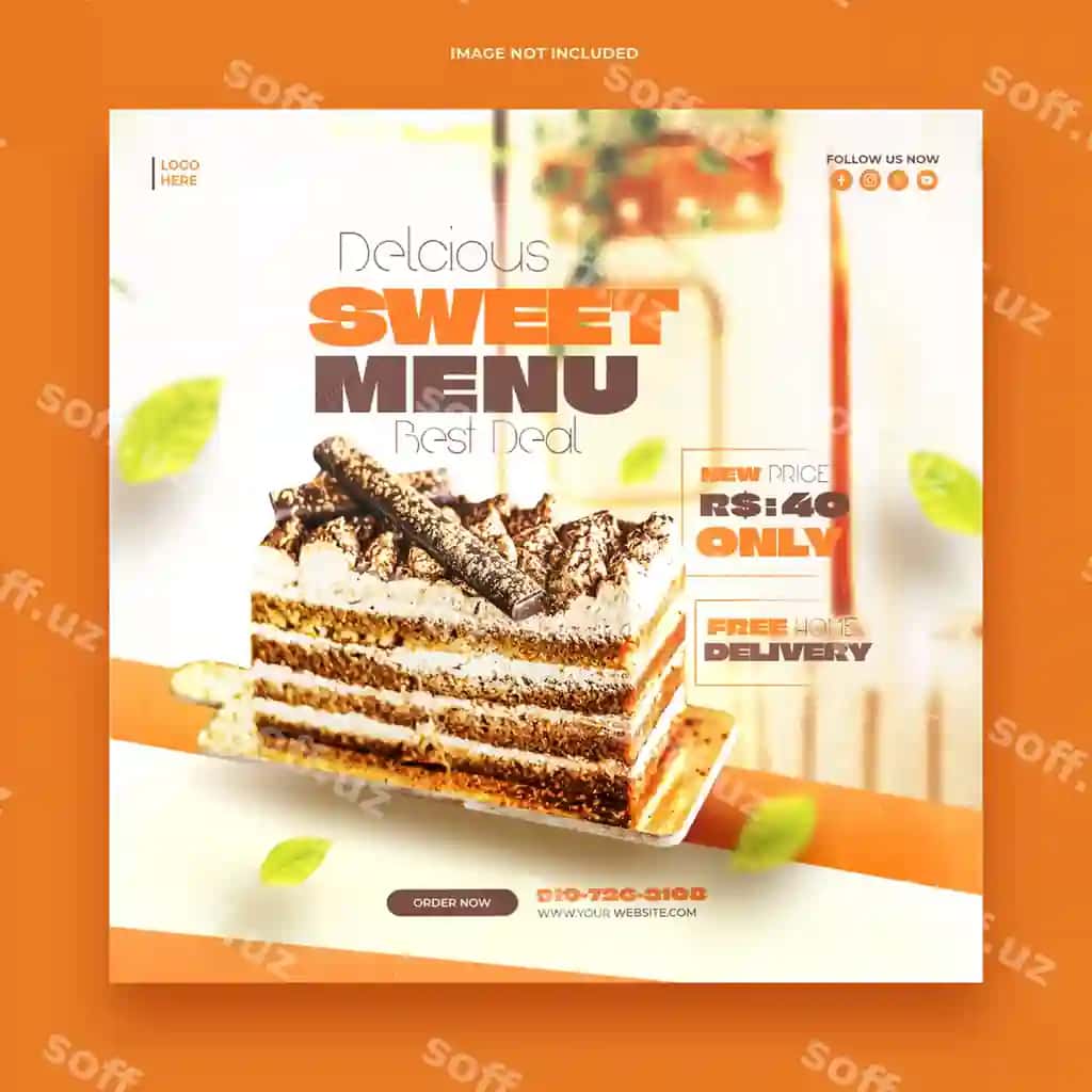 Mazali shirin menyu, taom menyusi, ijtimoiy media banneridagi instagram posti | Delicious sweet menu food menu social media banner instagram post