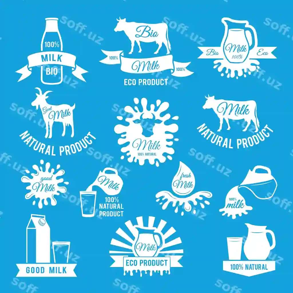 Etiketlar komplekti yangi sut vektor illustratsiyalari ferma logotip dizayni | Labels set fresh milk vector illustrations farm logo design