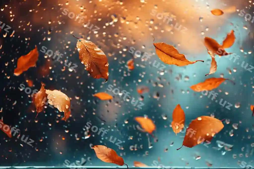 Kuz barglari oyna yog'ingichlar bilan tabiiy orqa fons | Autumn leaves window with rain drops natural background