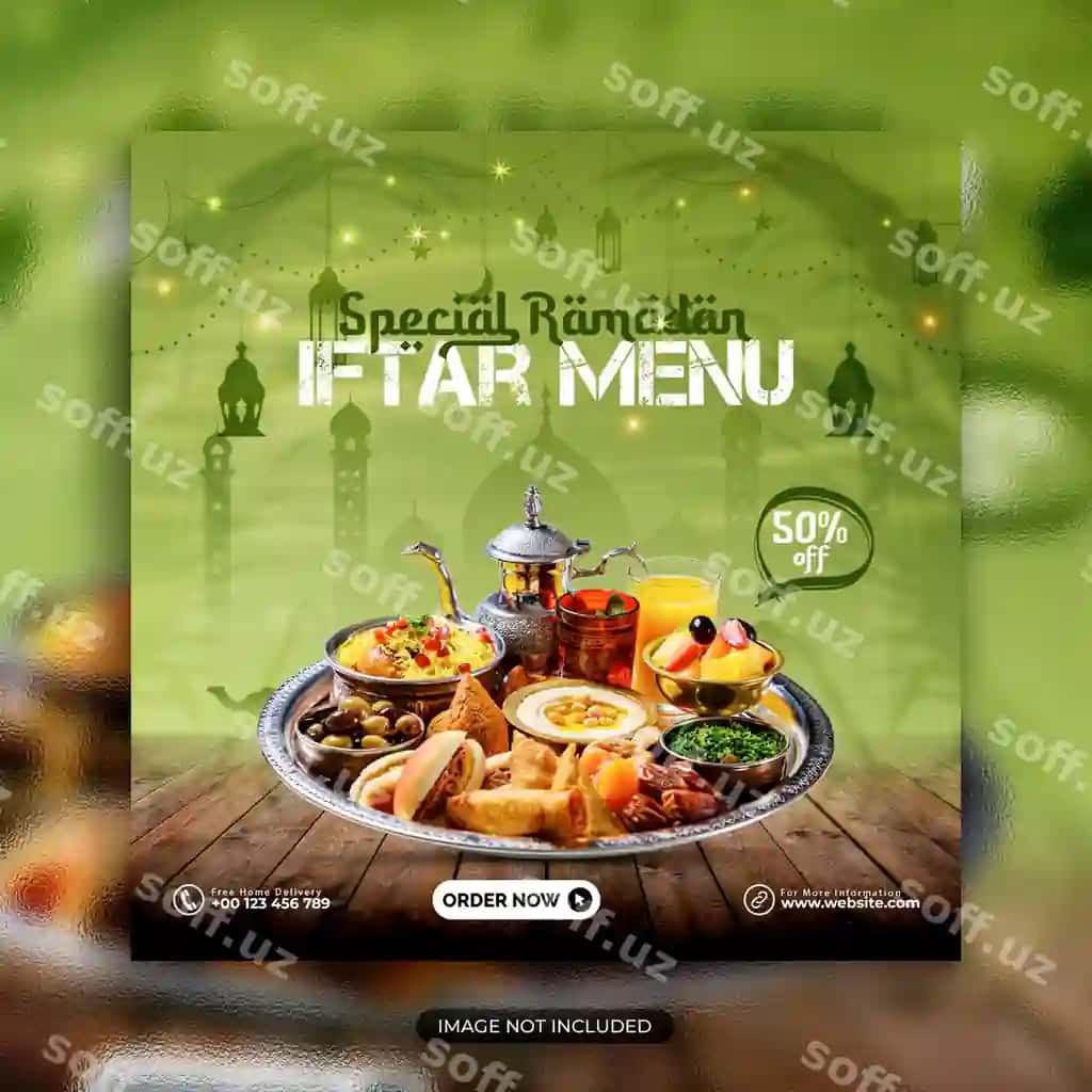 Ramazon ijtimoiy tarmoqlar ovqatlar baner dizayn shabloni | Ramadan social media food banner template design