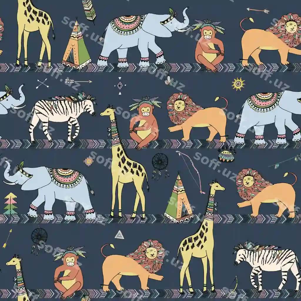 Safari hayvonlari qabila vektori choksiz naqsh | Safari animals tribal vector seamless pattern