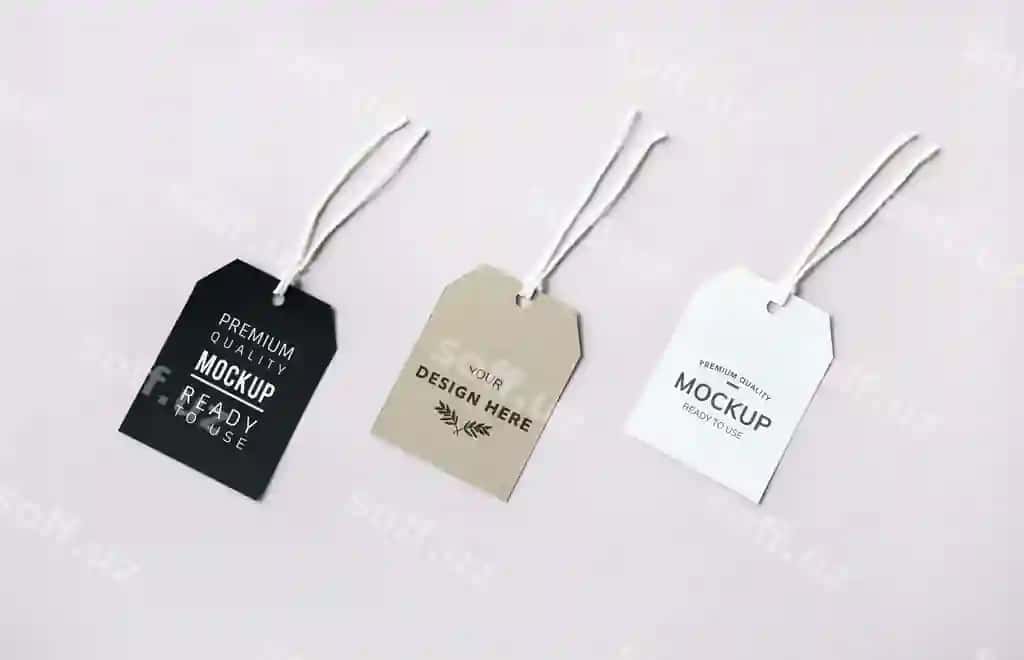 Uch moda brend etiket namunalari | Three fashion label tag mockups