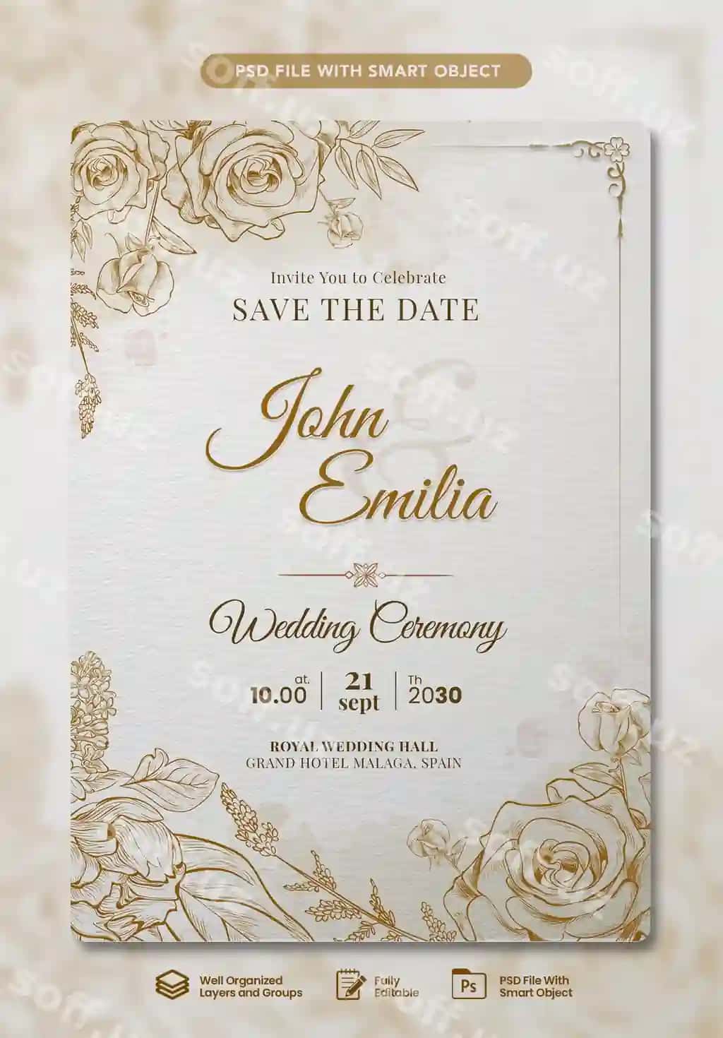 Tur chaqiriq kartasi uchun flatt dizayn shabloni | Wedding invitation card template flat design